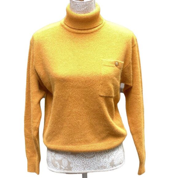 Vintage Mustard Yellow Lambswool Angora Turtleneck Sweater Size P/M 80s 90s - Picture 2 of 12